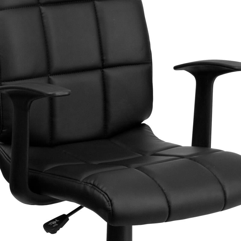 Flash Furniture Clayton Mid - Back Quilted Vinyl Swivel Task Office Chair Upholstery Padded Arms and Chrome Base 16.75 - 21.75"H (FLA - GO16911XXXA) - SchoolOutlet