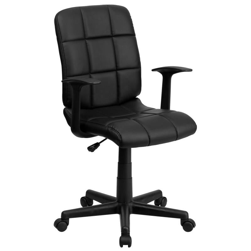 Flash Furniture Clayton Mid - Back Quilted Vinyl Swivel Task Office Chair Upholstery Padded Arms and Chrome Base 16.75 - 21.75"H (FLA - GO16911XXXA) - SchoolOutlet