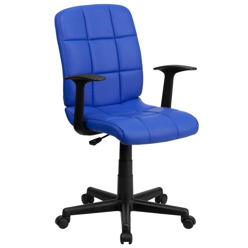 Flash Furniture Clayton Mid - Back Quilted Vinyl Swivel Task Office Chair Upholstery Padded Arms and Chrome Base 16.75 - 21.75"H (FLA - GO16911XXXA) - SchoolOutlet