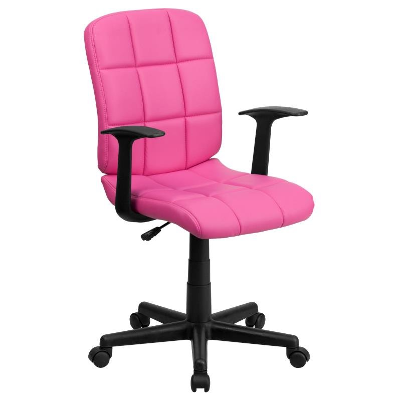 Flash Furniture Clayton Mid - Back Quilted Vinyl Swivel Task Office Chair Upholstery Padded Arms and Chrome Base 16.75 - 21.75"H (FLA - GO16911XXXA) - SchoolOutlet
