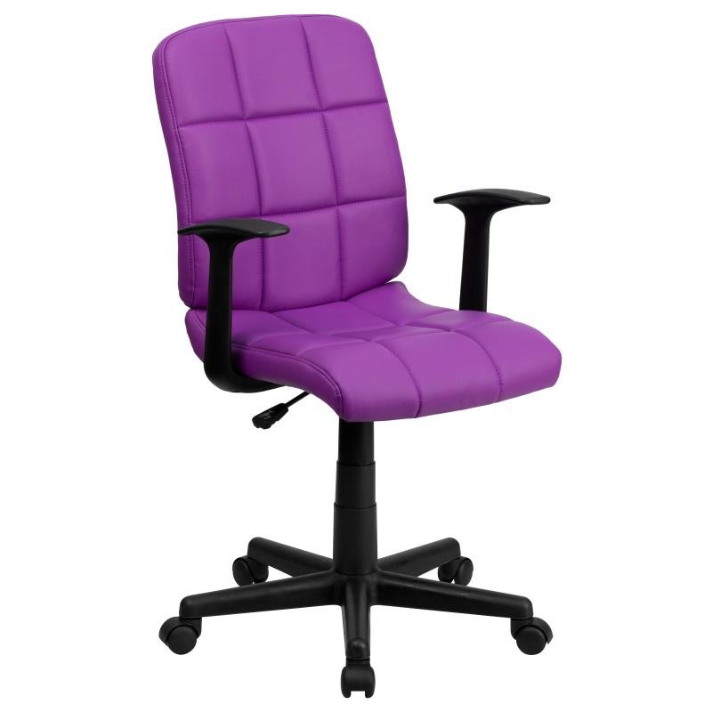 Flash Furniture Clayton Mid - Back Quilted Vinyl Swivel Task Office Chair Upholstery Padded Arms and Chrome Base 16.75 - 21.75"H (FLA - GO16911XXXA) - SchoolOutlet