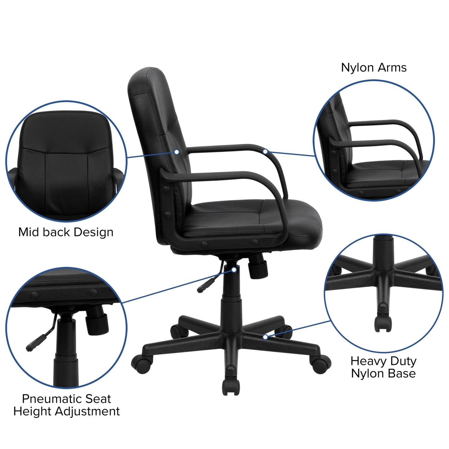 Paulson Executive Swivel Office Chair with Arms, Mid - Back Black Glove Vinyl by Flash Furniture - SchoolOutlet