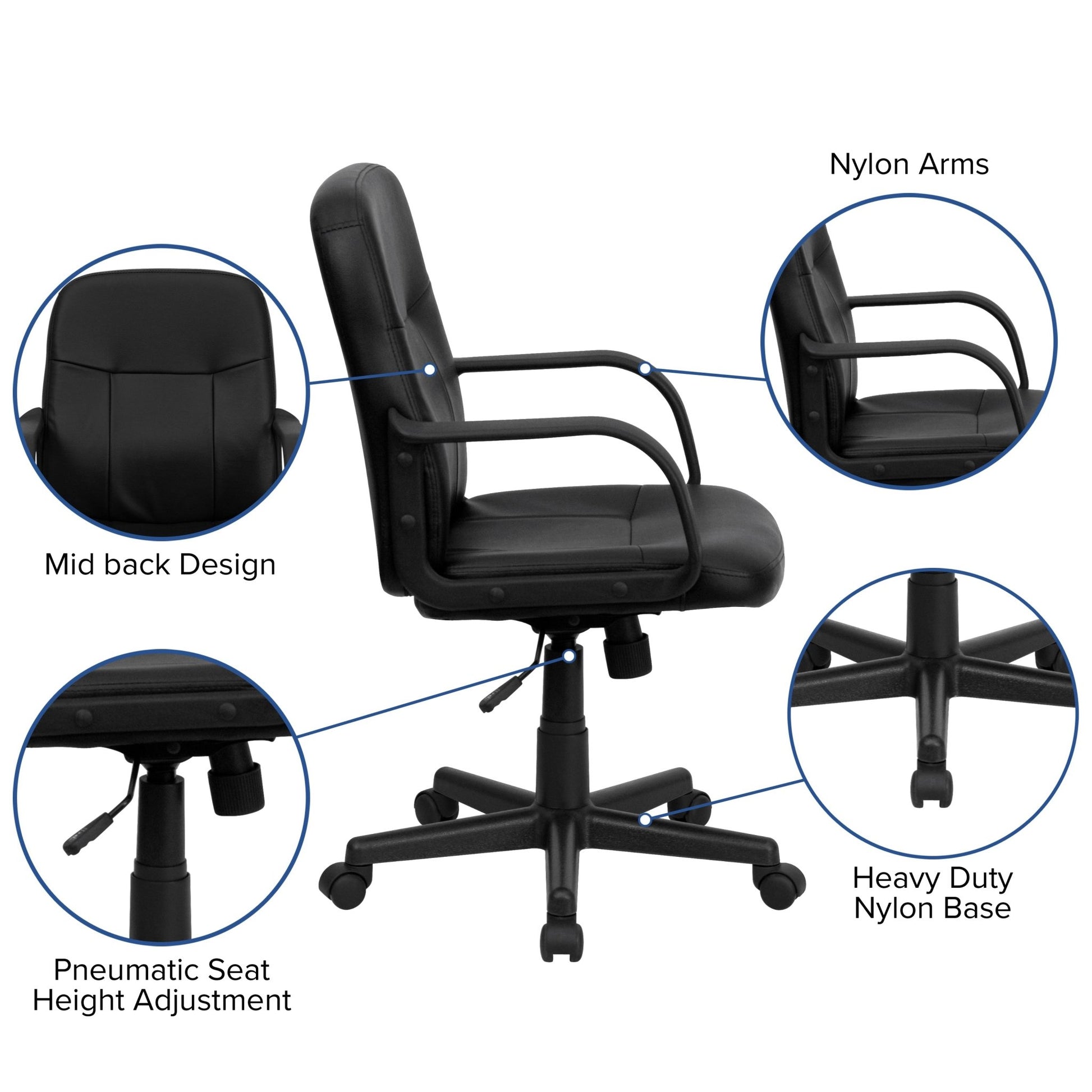 Paulson Executive Swivel Office Chair with Arms, Mid - Back Black Glove Vinyl by Flash Furniture - SchoolOutlet