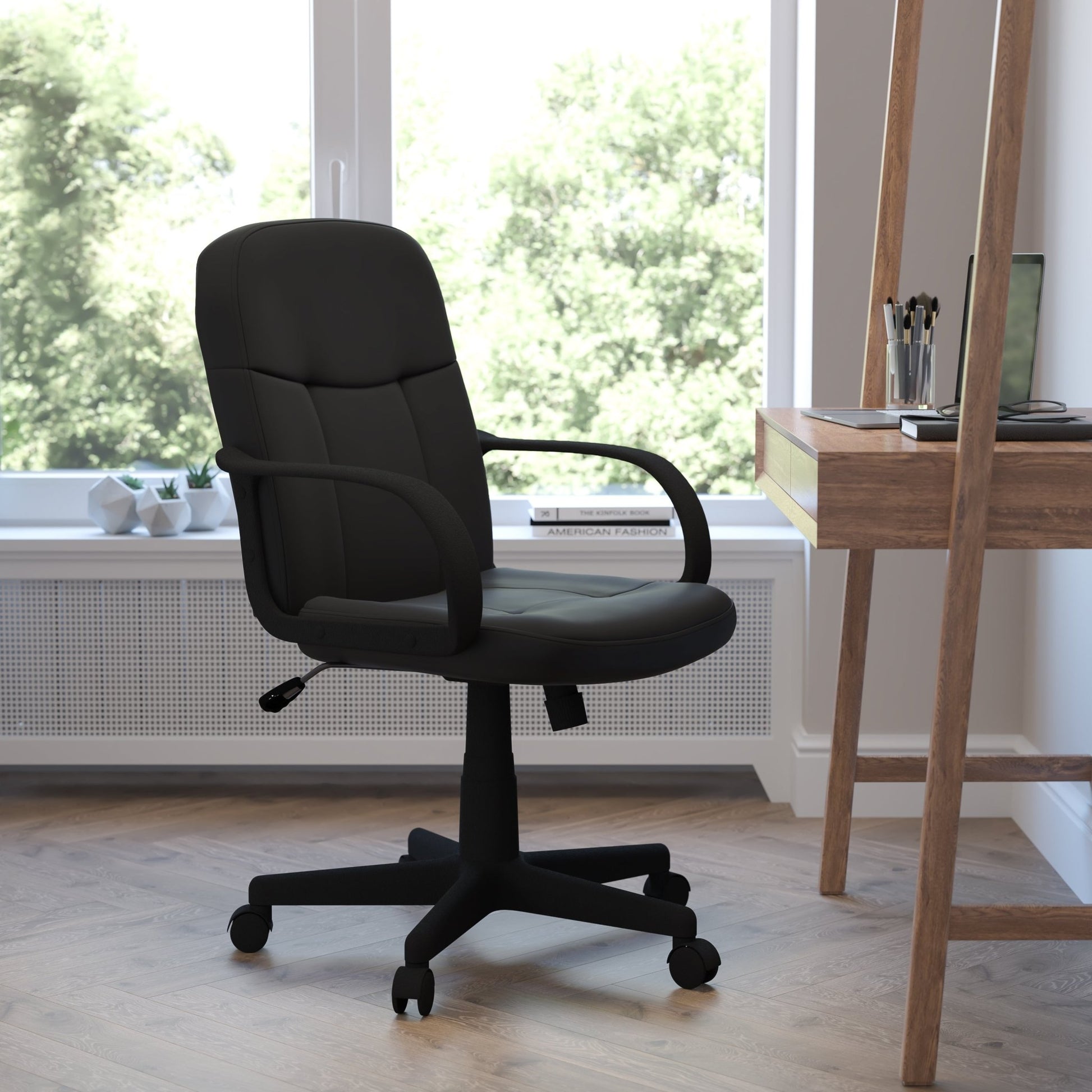 Paulson Executive Swivel Office Chair with Arms, Mid - Back Black Glove Vinyl by Flash Furniture - SchoolOutlet