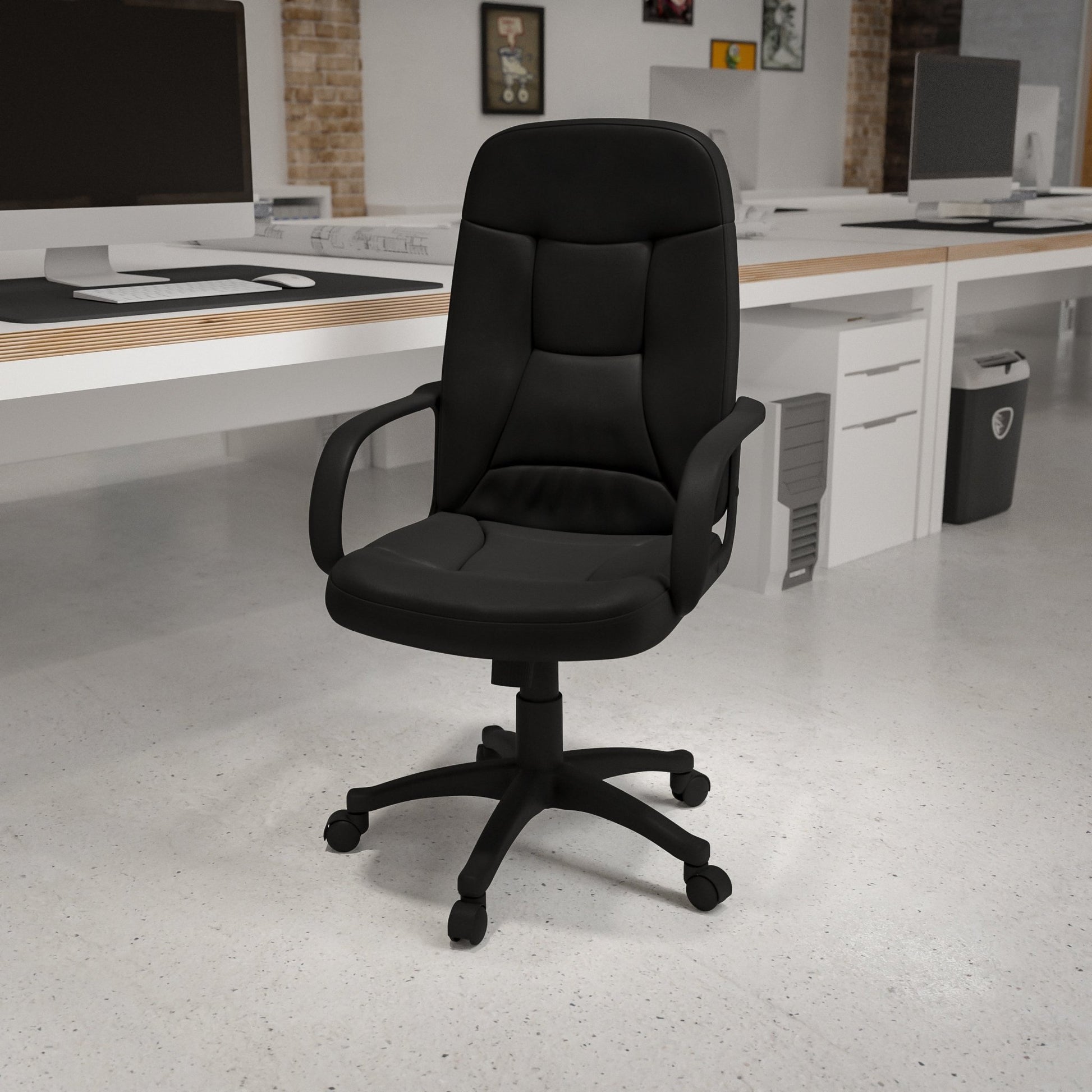 Holly Executive Swivel Office Chair with Arms, High Back Black Glove Vinyl by Flash Furniture - SchoolOutlet