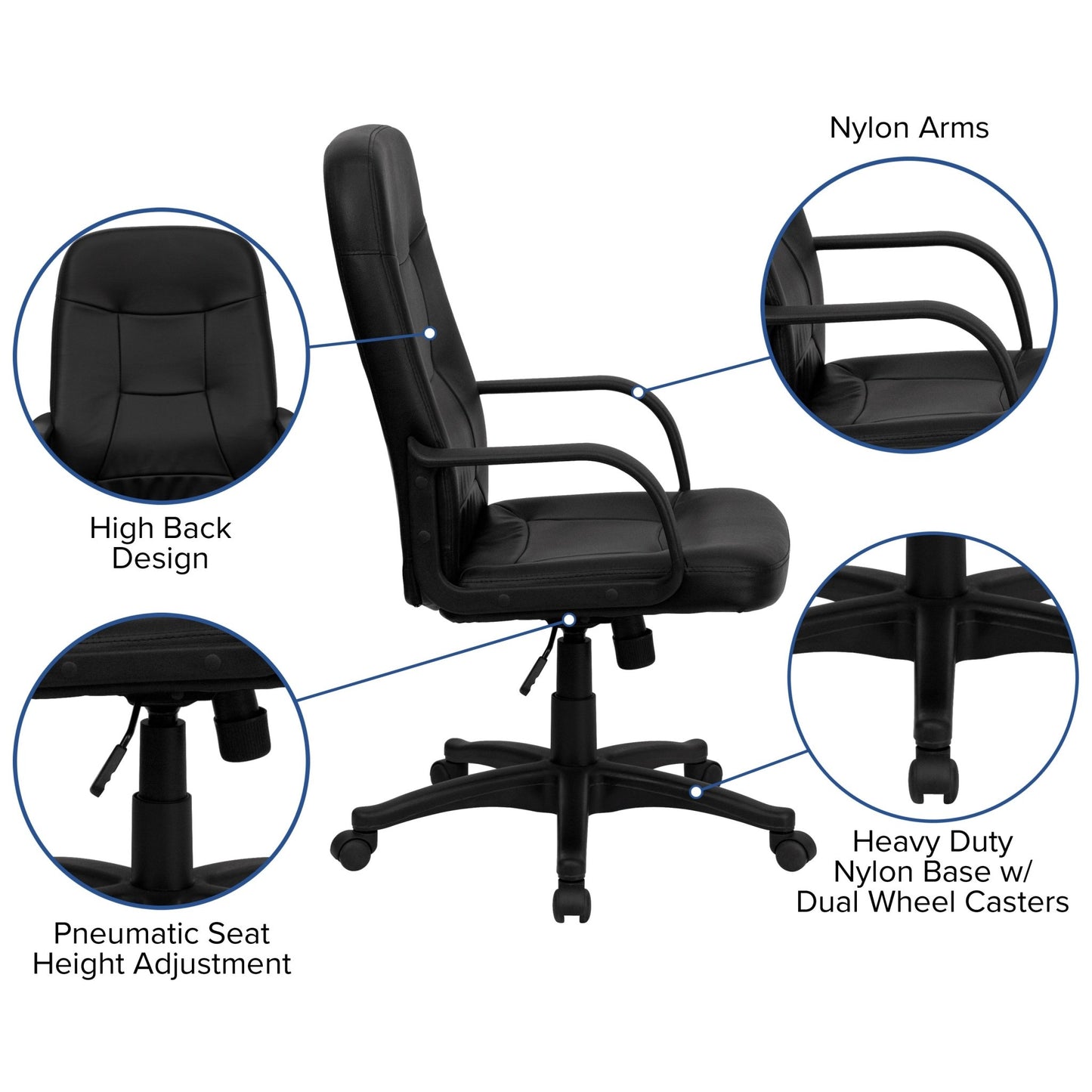 Holly Executive Swivel Office Chair with Arms, High Back Black Glove Vinyl by Flash Furniture - SchoolOutlet