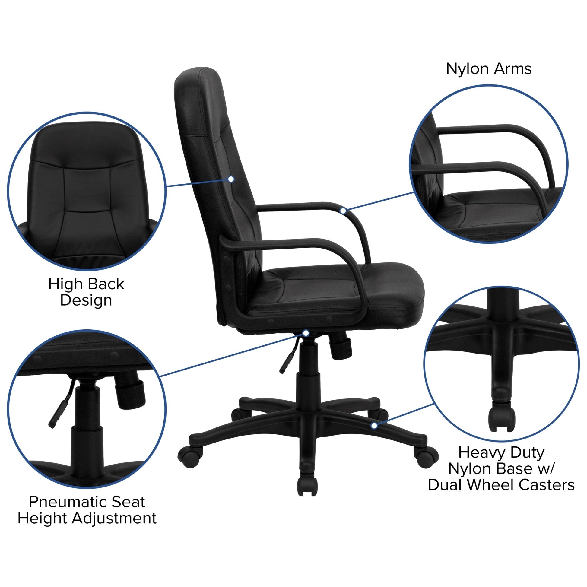 Holly Executive Swivel Office Chair with Arms, High Back Black Glove Vinyl by Flash Furniture - SchoolOutlet