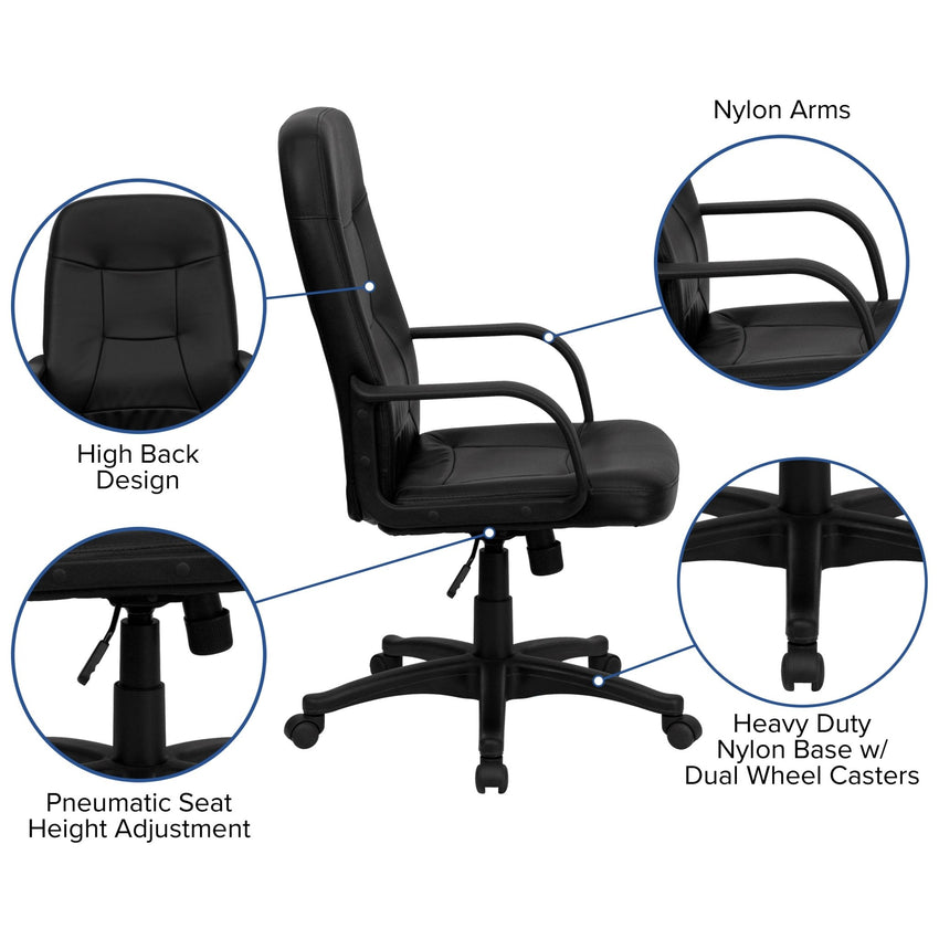 Holly Executive Swivel Office Chair with Arms, High Back Black Glove Vinyl by Flash Furniture - SchoolOutlet
