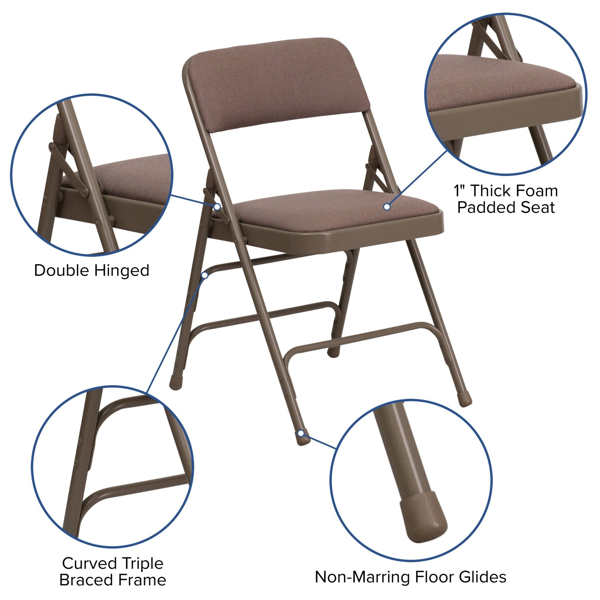 HERCULES Series Metal Folding Chair with Fabric Seat, Curved Triple Braced and Double Hinged by Flash Furniture - SchoolOutlet