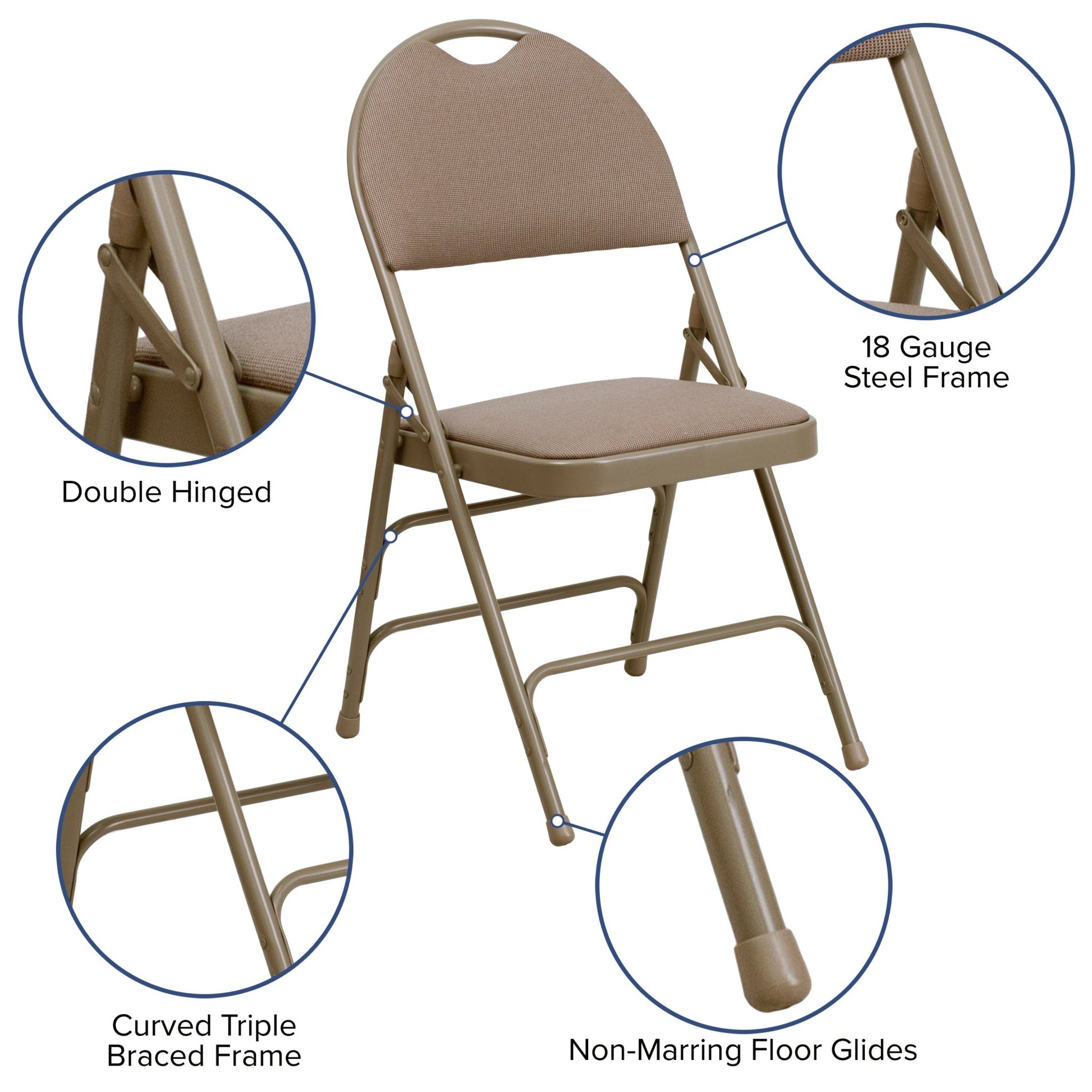 HERCULES Series Metal Folding Chair with Fabric Seat, Easy - Carry Handle and Ultra - Premium Triple Braced by Flash Furniture - SchoolOutlet