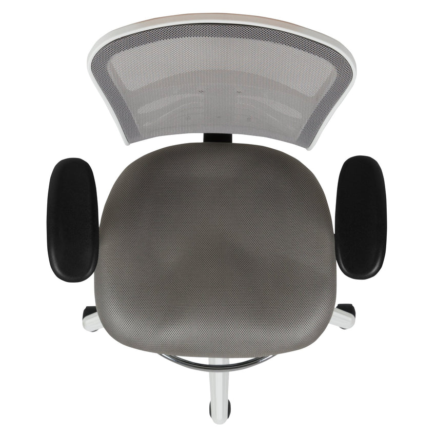 Tyler Mid - Back Mesh Ergonomic Drafting Chair with Adjustable Chrome Foot Ring and Adjustable Arms by Flash Furniture - SchoolOutlet