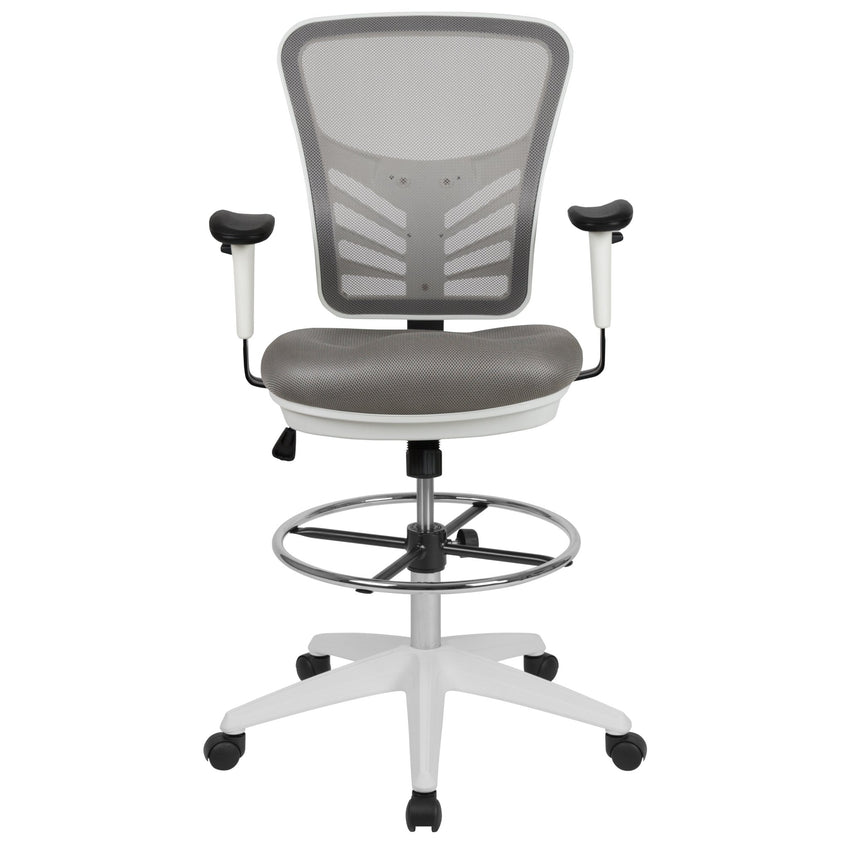 Tyler Mid - Back Mesh Ergonomic Drafting Chair with Adjustable Chrome Foot Ring and Adjustable Arms by Flash Furniture - SchoolOutlet