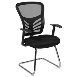 Steve Side Reception Chair with Black Mesh and Chrome Sled Base by Flash Furniture