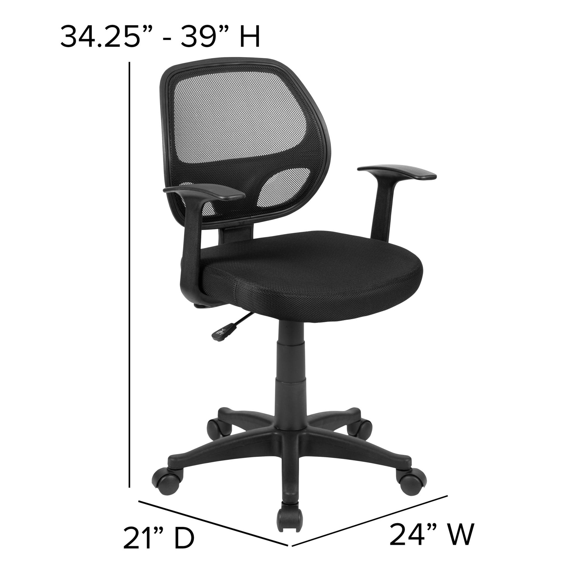 Mallard Mid - Back Black Mesh Swivel Ergonomic Task Office Chair with T - Arms - Desk Chair by Flash Furniture - SchoolOutlet