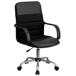 Manor Swivel Task Office Chair with Arms, Mid-Back Black LeatherSoft and Mesh by Flash Furniture