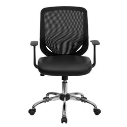 Norris Swivel Task Office Chair with LeatherSoft Seat, Mid-Back Black Mesh Tapered Back, Chrome Base and T-Arms by Flash Furniture