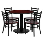 Clark 36'' Round Mahogany Laminate Table Set with 4 Ladder Back Metal Chairs - Mahogany Wood Seat by Flash Furniture - SchoolOutlet