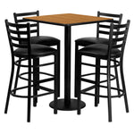 Clark 30'' Square Natural Laminate Table Set with 4 Ladder Back Metal Barstools - Black Vinyl Seat by Flash Furniture - SchoolOutlet