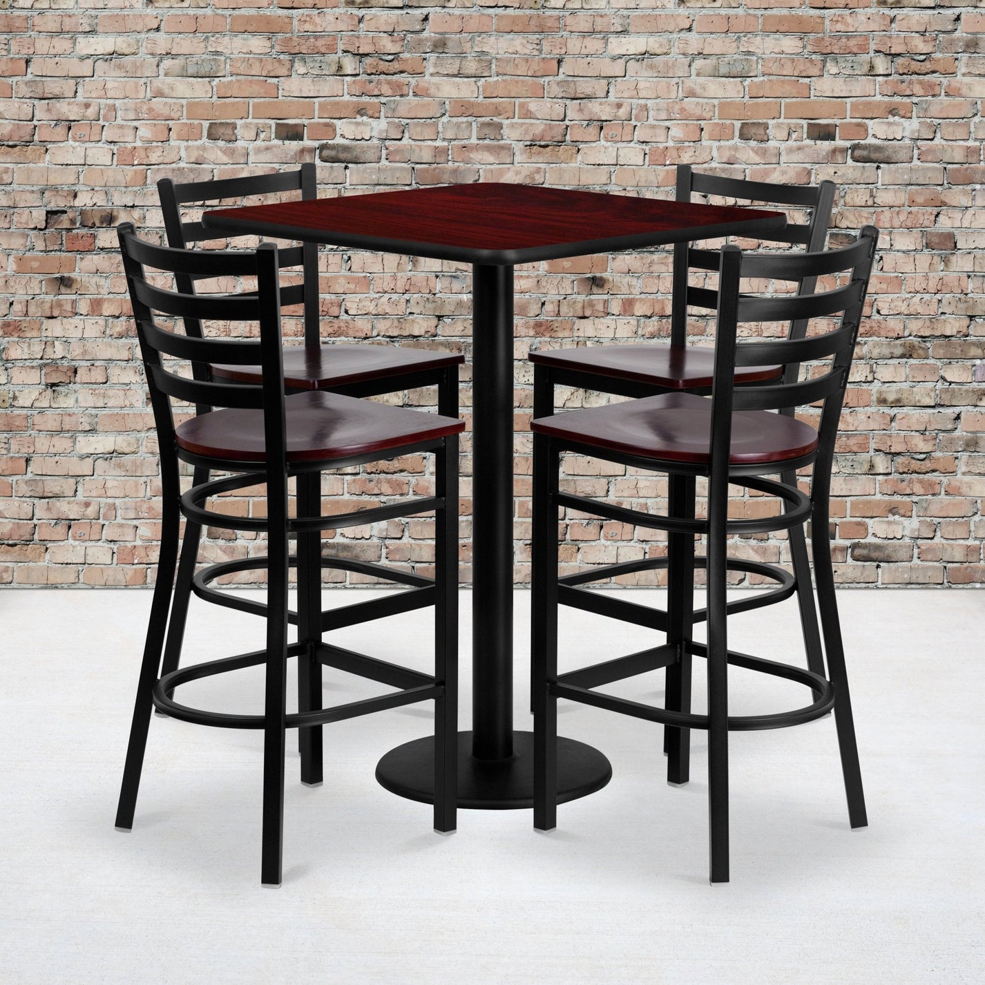 30'' Square Laminate Table Set with 4 Ladder Back Metal Barstools
