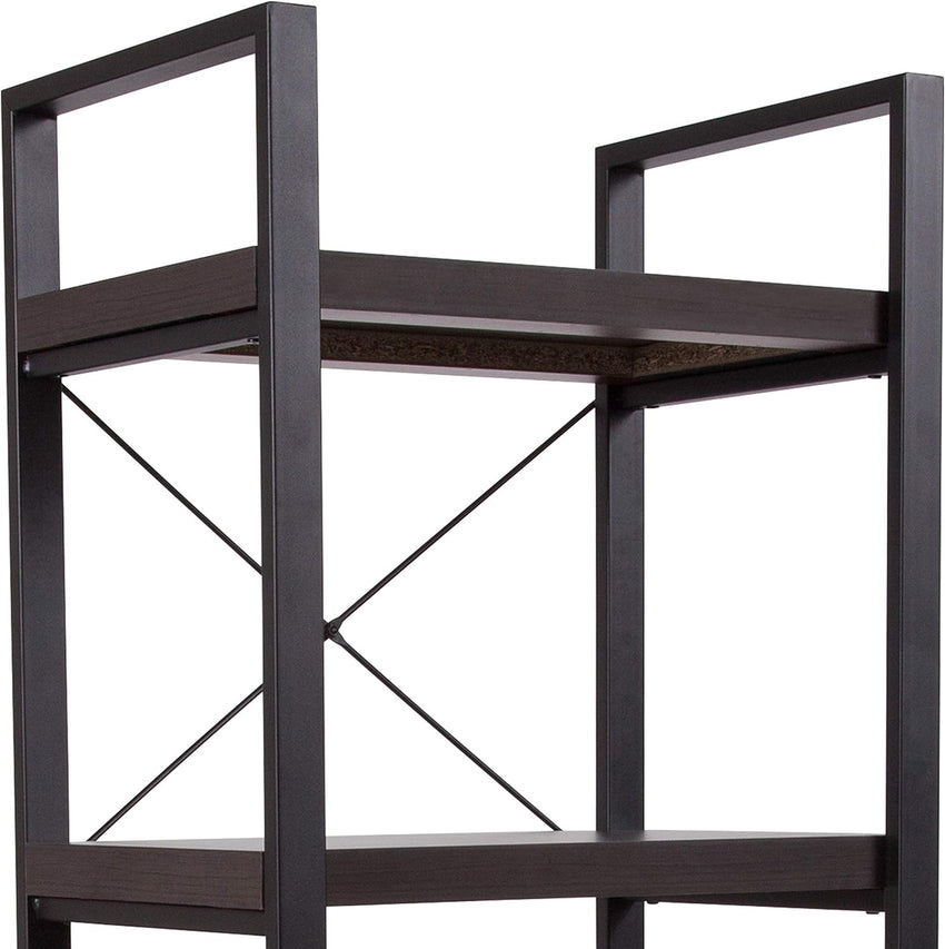 Thompson Collection 4 Shelf 62"H Etagere Bookcase in Charcoal Wood Grain Finish - SchoolOutlet