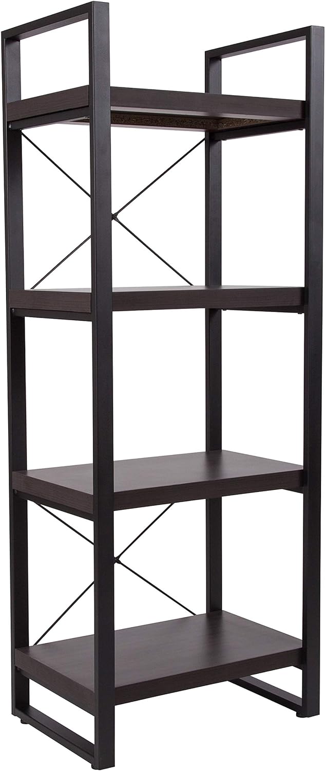 Thompson Collection 4 Shelf 62"H Etagere Bookcase in Charcoal Wood Grain Finish - SchoolOutlet