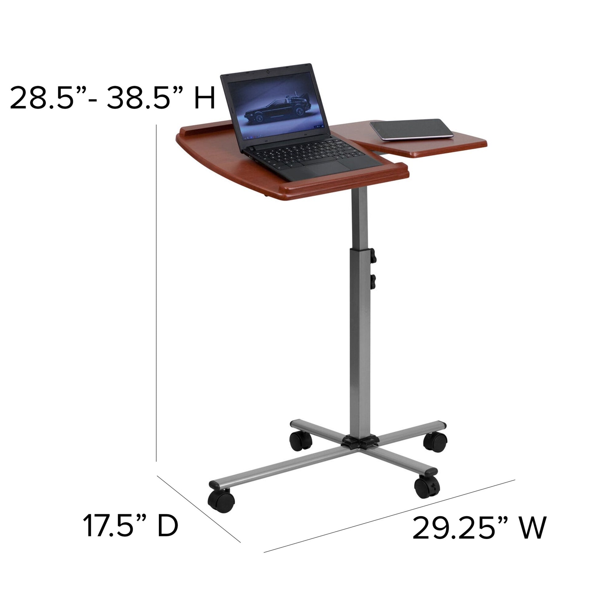 Dunbar Angle and Height Adjustable Mobile Laptop Computer Table with Cherry Top by Flash Furniture - SchoolOutlet