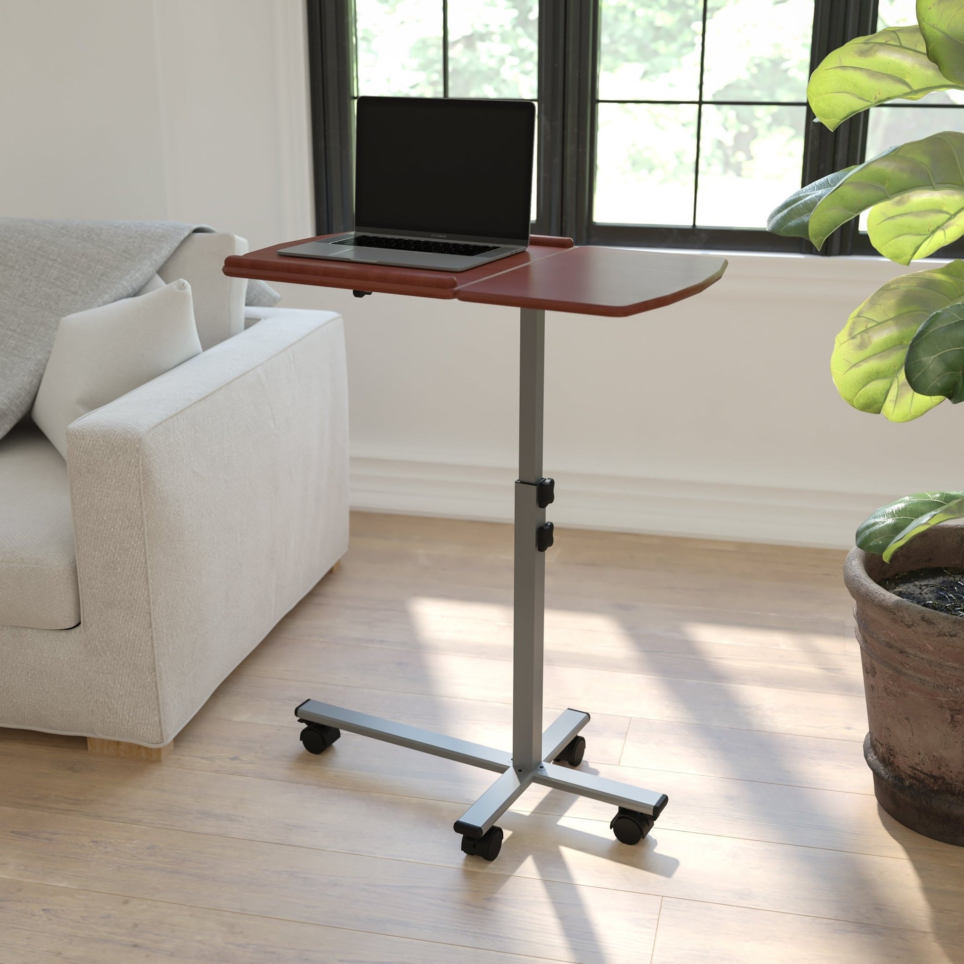 Dunbar Angle and Height Adjustable Mobile Laptop Computer Table with Cherry Top by Flash Furniture - SchoolOutlet