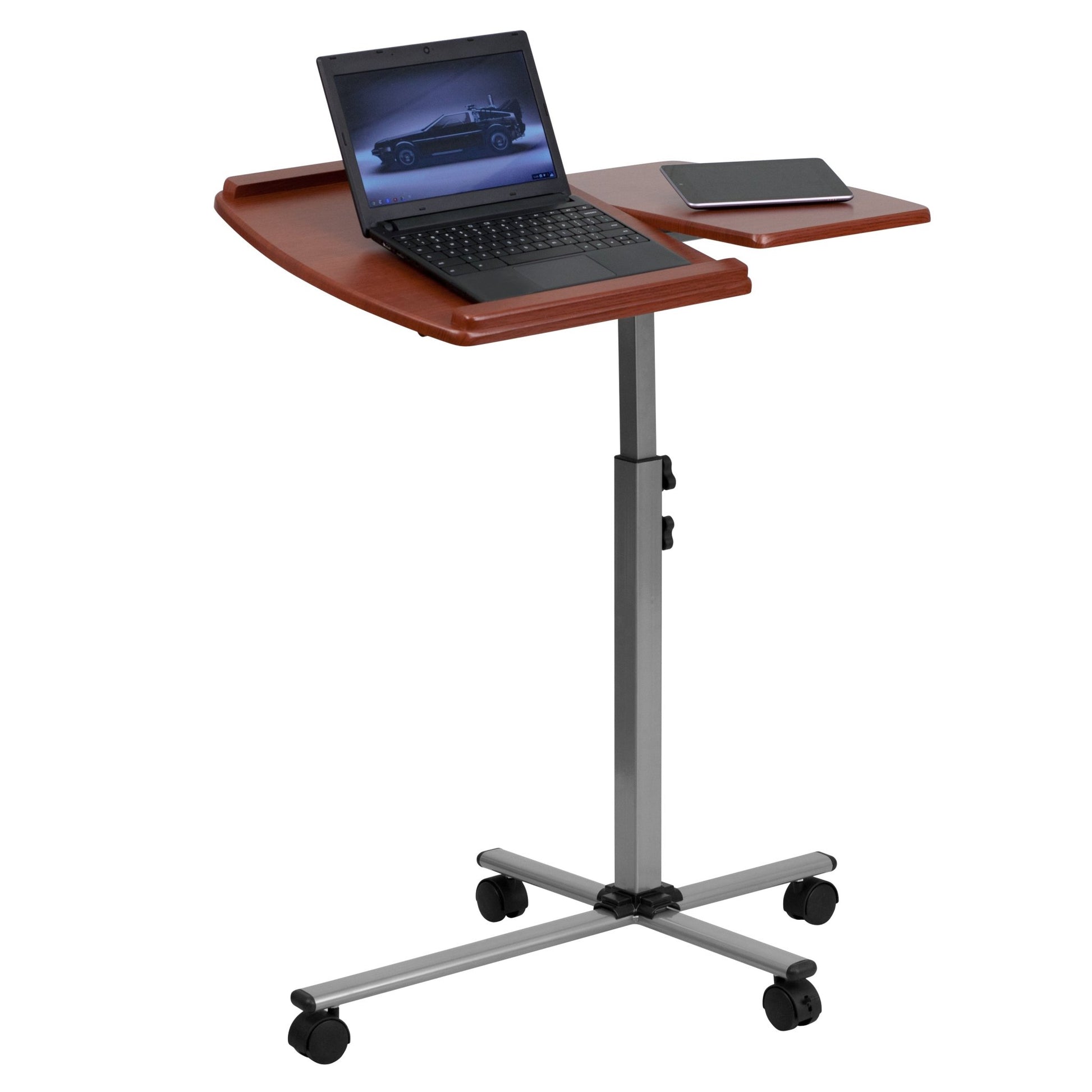 Dunbar Angle and Height Adjustable Mobile Laptop Computer Table with Cherry Top by Flash Furniture - SchoolOutlet