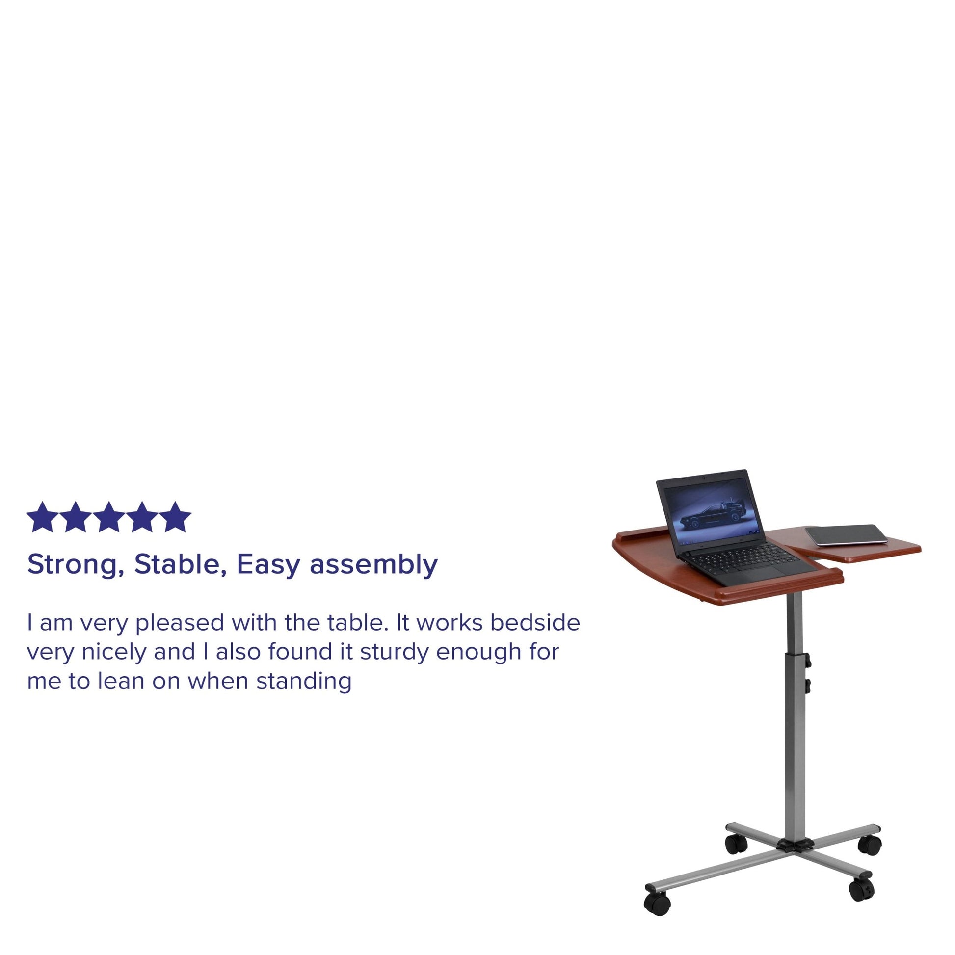 Dunbar Angle and Height Adjustable Mobile Laptop Computer Table with Cherry Top by Flash Furniture - SchoolOutlet