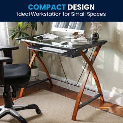 Jude Glass Computer Desk with Pull-Out Keyboard Tray and Crisscross Frame by Flash Furniture