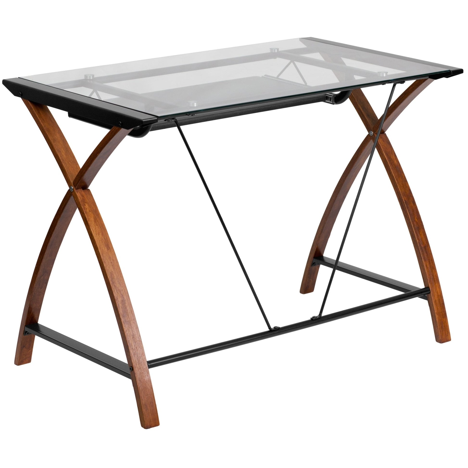 Jude Glass Computer Desk with Pull - Out Keyboard Tray and Crisscross Frame by Flash Furniture - SchoolOutlet