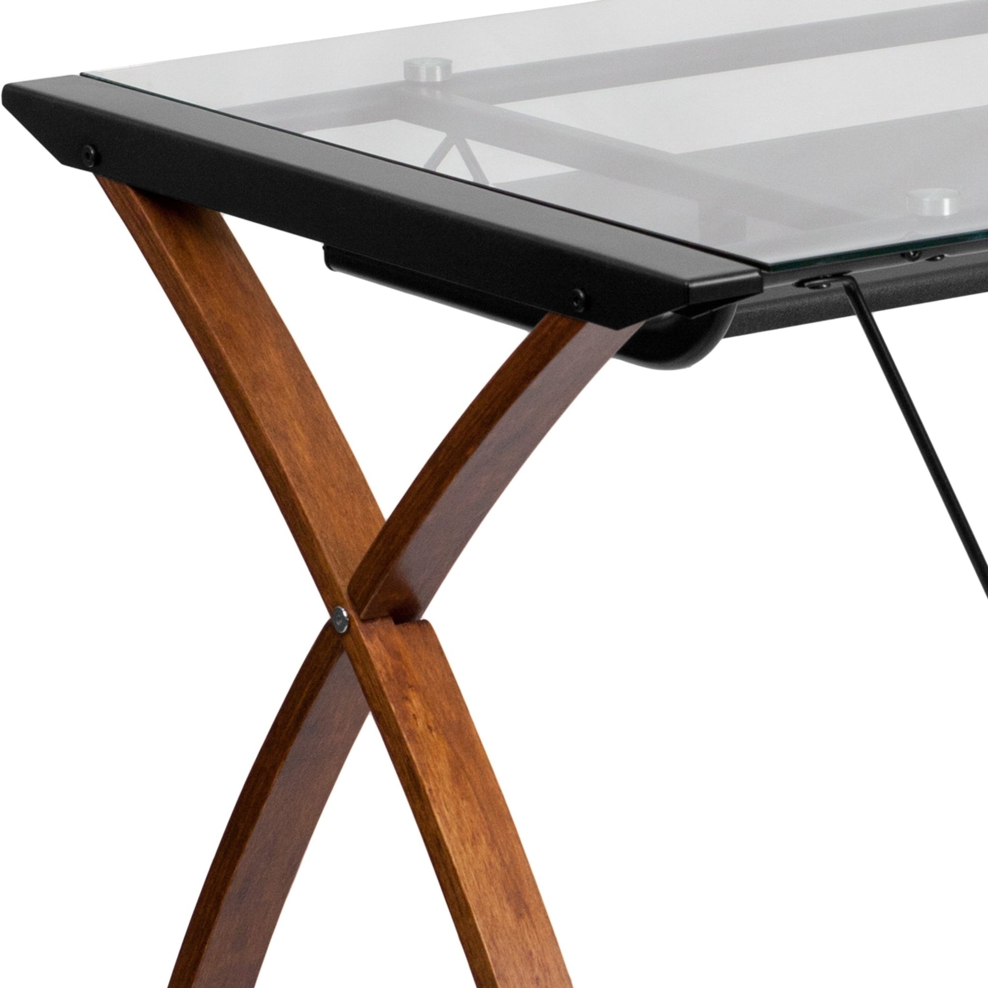 Jude Glass Computer Desk with Pull - Out Keyboard Tray and Crisscross Frame by Flash Furniture - SchoolOutlet