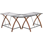 Jude Glass L - Shape Desk with Pull - Out Keyboard Tray by Flash Furniture - SchoolOutlet