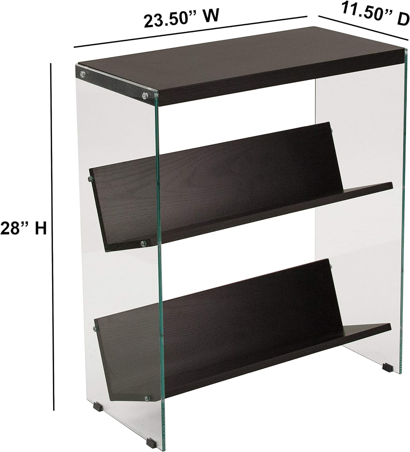Highwood Collection 3 Shelf 28"H Glass Frame Bookcase in Dark Ash Finish - SchoolOutlet