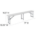 Talbott 10.25''W x 71''L Bi - Fold Plastic Bench with Carrying Handle - Granite White by Flash Furniture - SchoolOutlet