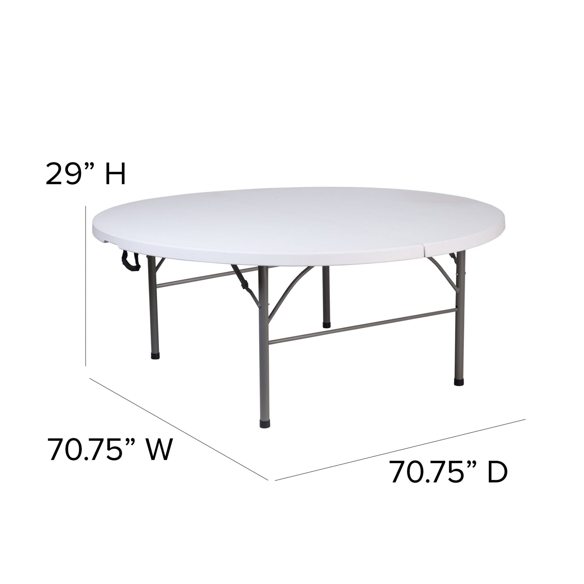 Kathryn 5.89 - Foot Round Bi - Fold Plastic Folding Table Plastic for Banquet and Event with Carrying Handle - Granite White by Flash Furniture - SchoolOutlet