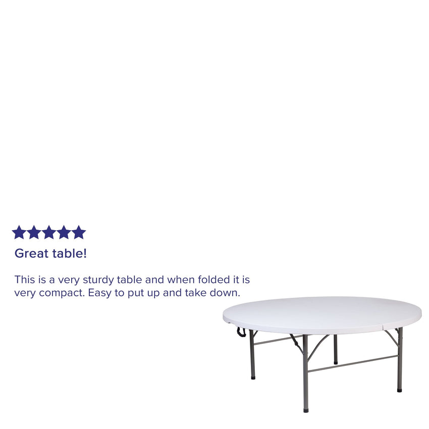 Kathryn 5.89 - Foot Round Bi - Fold Plastic Folding Table Plastic for Banquet and Event with Carrying Handle - Granite White by Flash Furniture - SchoolOutlet