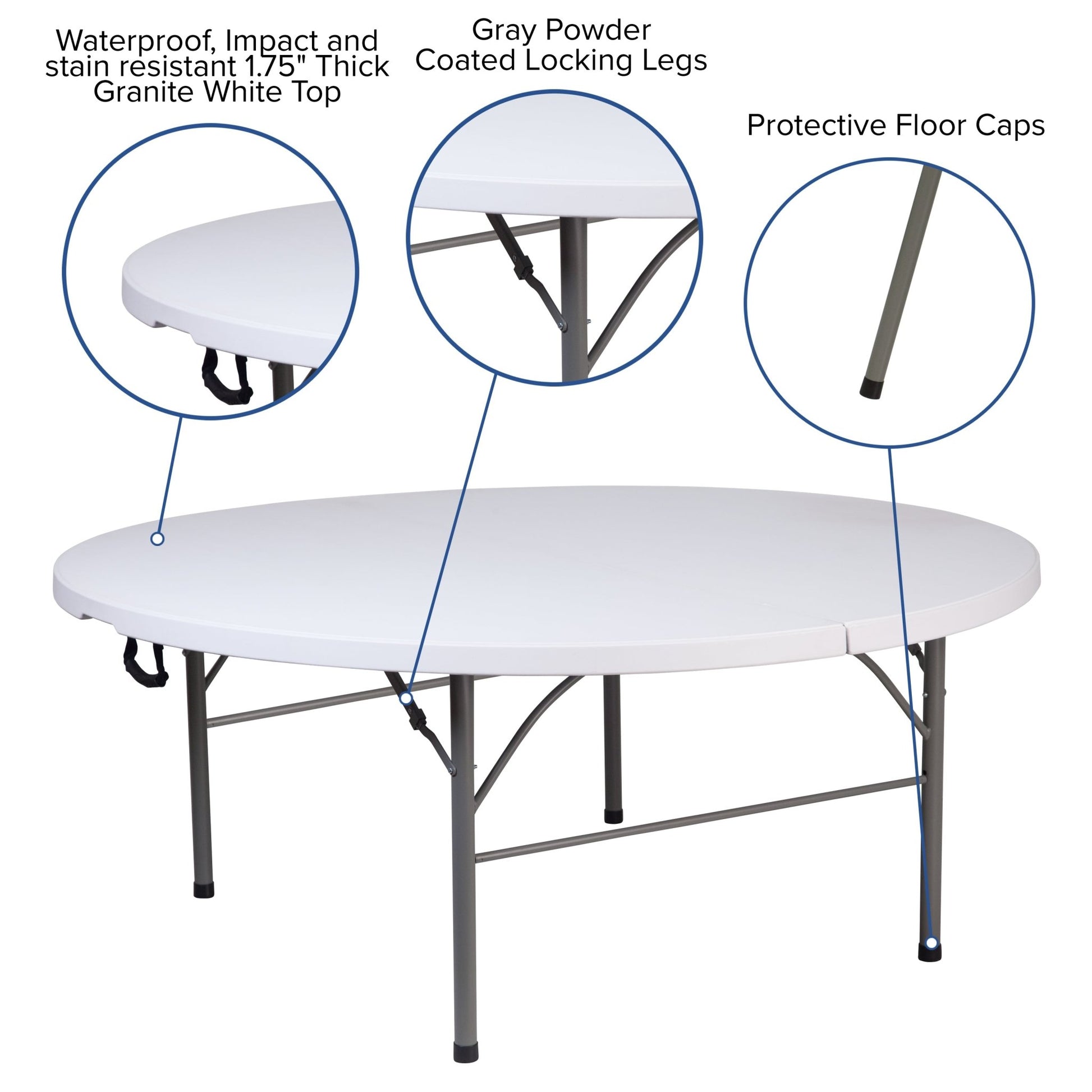 Kathryn 5.89 - Foot Round Bi - Fold Plastic Folding Table Plastic for Banquet and Event with Carrying Handle - Granite White by Flash Furniture - SchoolOutlet