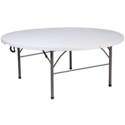 Kathryn 5.89-Foot Round Bi-Fold Plastic Folding Table Plastic for Banquet and Event with Carrying Handle - Granite White by Flash Furniture