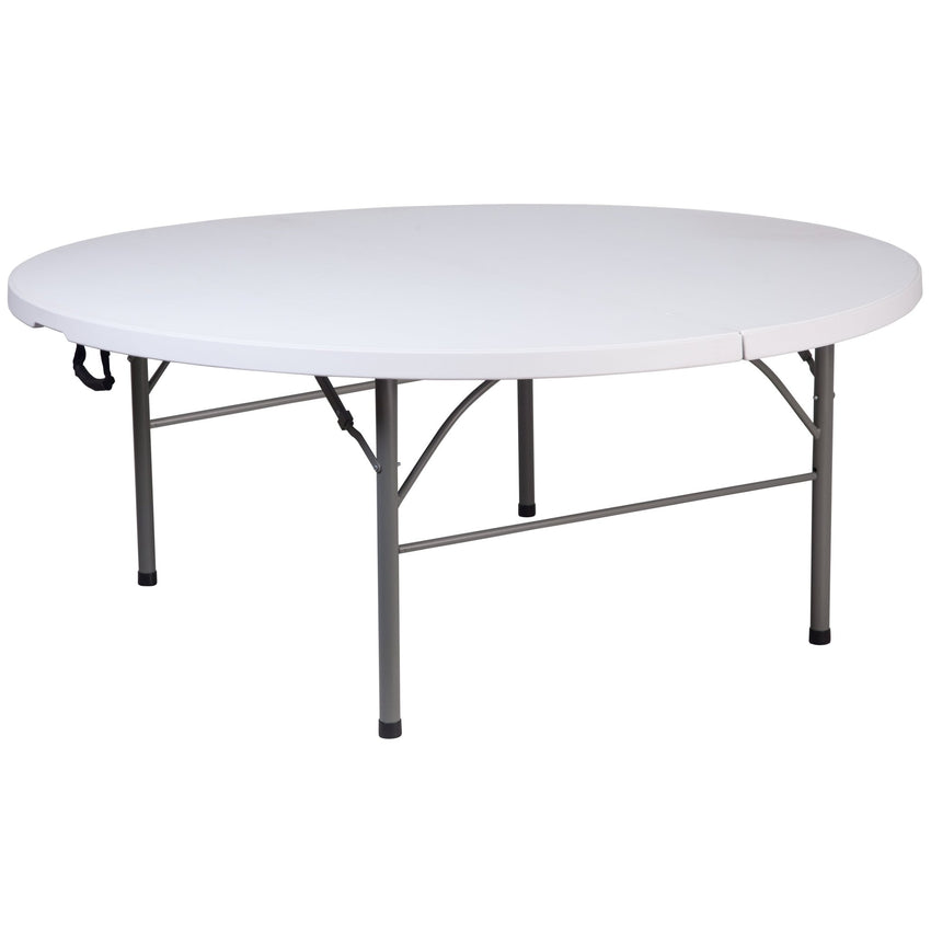 Kathryn 5.89 - Foot Round Bi - Fold Plastic Folding Table Plastic for Banquet and Event with Carrying Handle - Granite White by Flash Furniture - SchoolOutlet