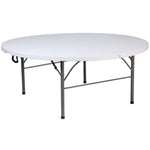 Kathryn 5.89 - Foot Round Bi - Fold Plastic Folding Table Plastic for Banquet and Event with Carrying Handle - Granite White by Flash Furniture - SchoolOutlet
