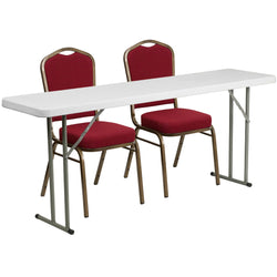 Kathryn 6-Foot Plastic Folding Training Table Set with 2 Crown Back Stack Chairs by Flash Furniture