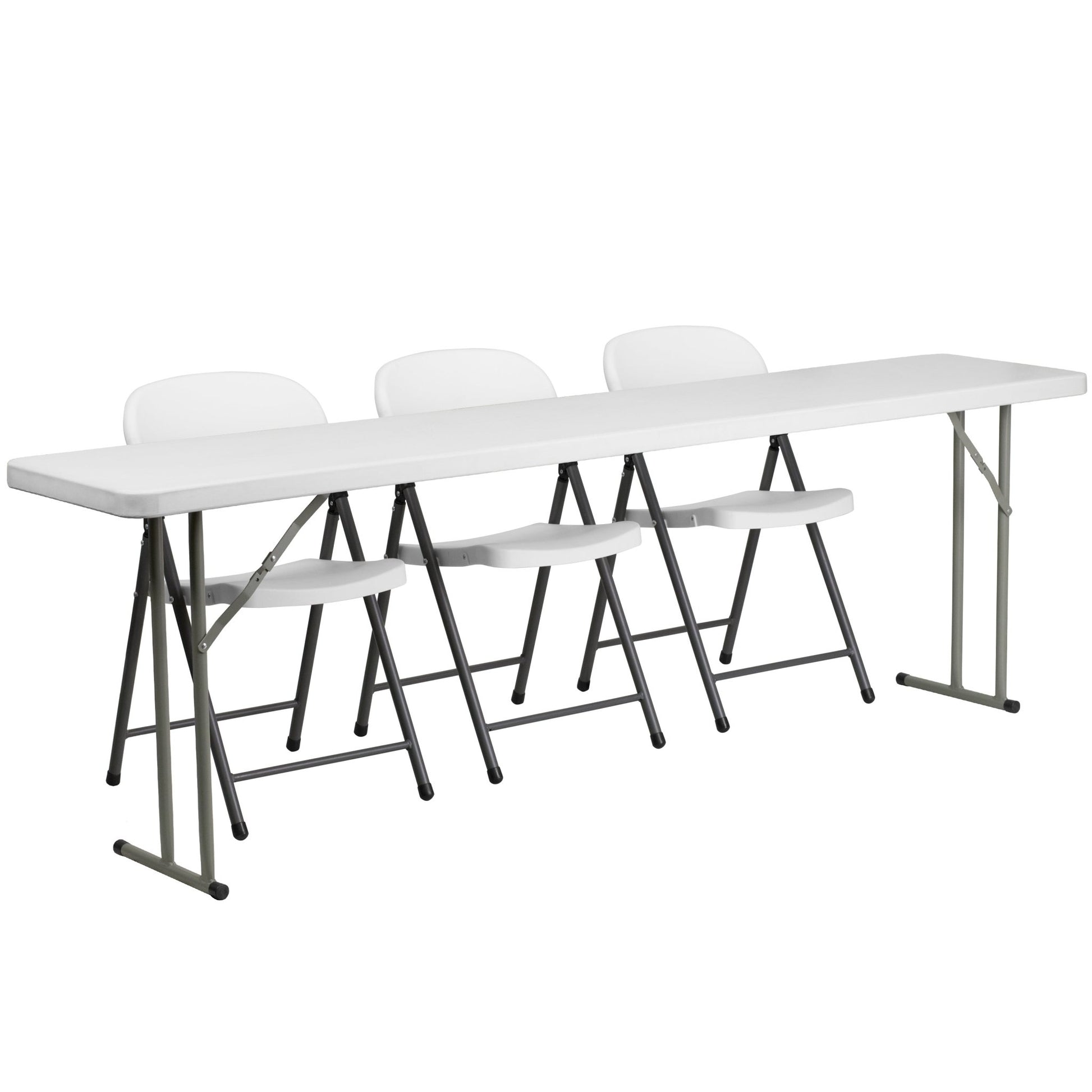 Kathryn 8 - Foot Plastic Folding Training Table Set with 3 White Plastic Folding Chairs by Flash Furniture - SchoolOutlet