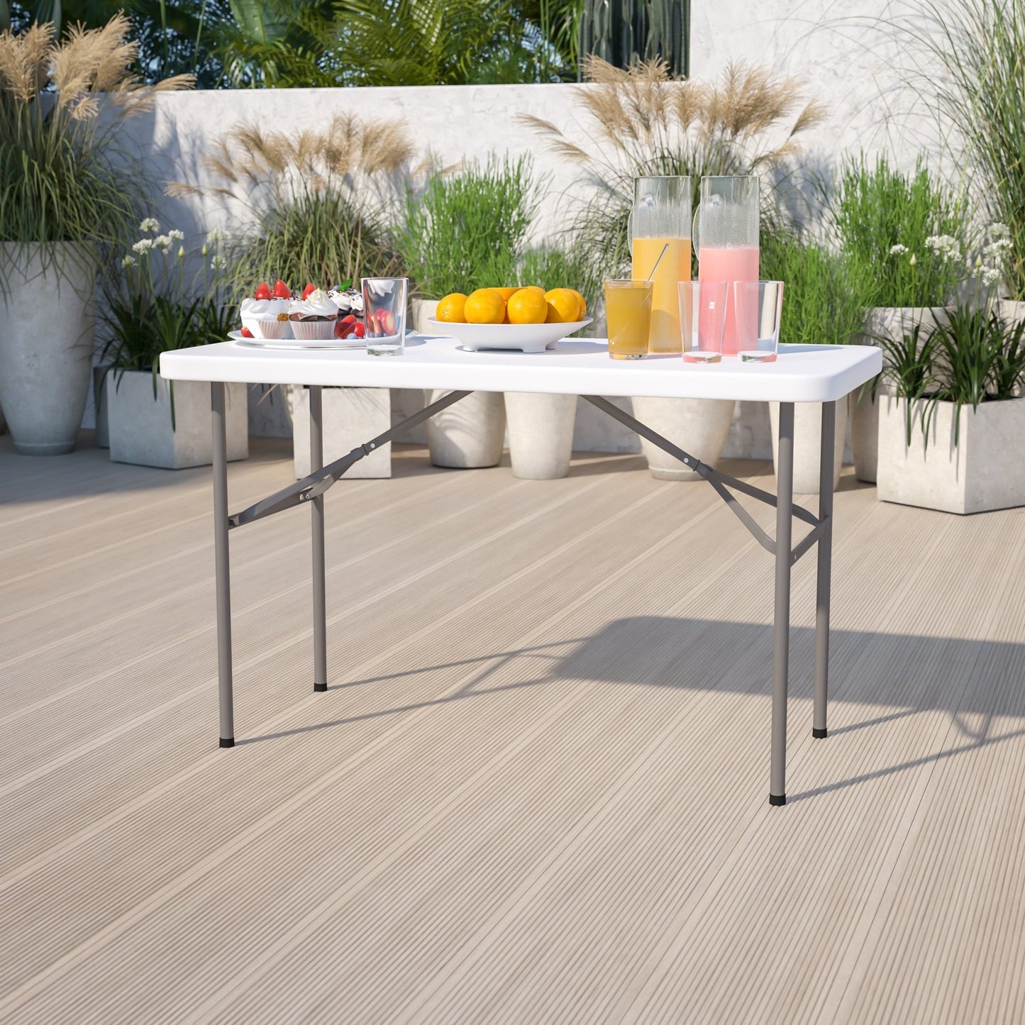 Kathryn 4 - Foot Rectangular Plastic Folding Table - Granite White by Flash Furniture - SchoolOutlet