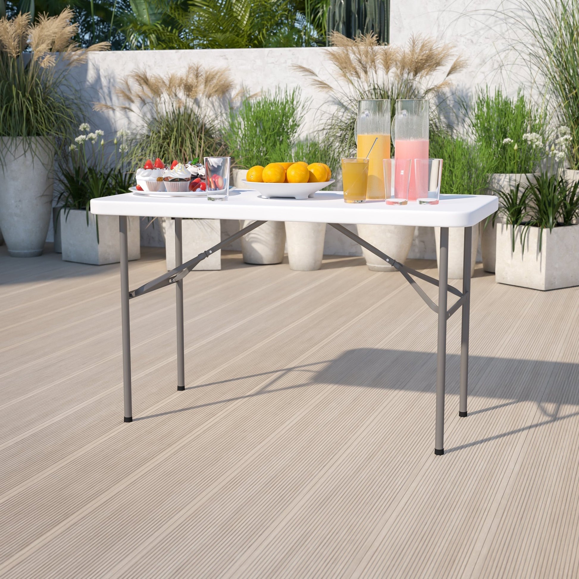 Kathryn 4 - Foot Rectangular Plastic Folding Table - Granite White by Flash Furniture - SchoolOutlet