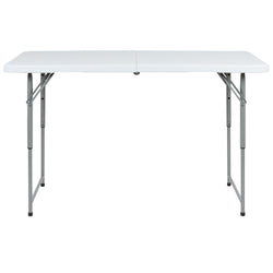 Kathryn 4-Foot Bi-Fold Rectangular Plastic Folding Table for Banquet and Event with Carrying Handle, Height Adjustable - Granite White by Flash Furniture