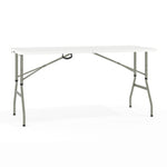 Kathryn 5 - Foot Bi - Fold Rectangular Plastic Folding Table for Banquet and Event with Carrying Handle, Height Adjustable - Granite White by Flash Furniture - SchoolOutlet