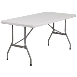 Kathryn 5-Foot Rectangular Plastic Folding Table - Granite White by Flash Furniture