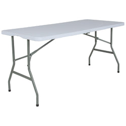 Kathryn 4.97-Foot Bi-Fold Rectangular Plastic Folding Table for Banquet and Event with Carrying Handle - Granite White by Flash Furniture