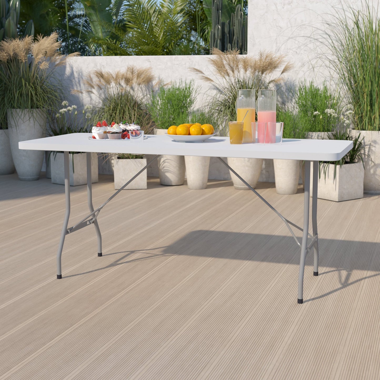Kathryn 6 - Foot Rectangular Plastic Folding Table - Granite White by Flash Furniture - SchoolOutlet